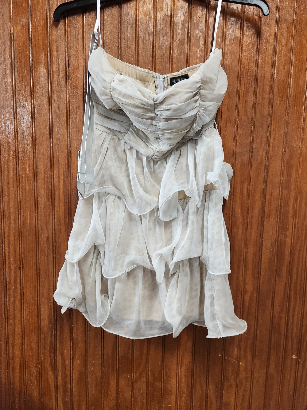 Junior As U Wish Cream Strapless Ruffled Mini Dresswith Leopard Print